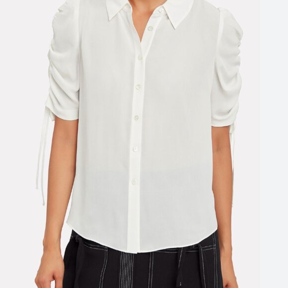 Veronica Beard Tops - Veronica Beard White Ruched Sleeve Blouse – Size 6